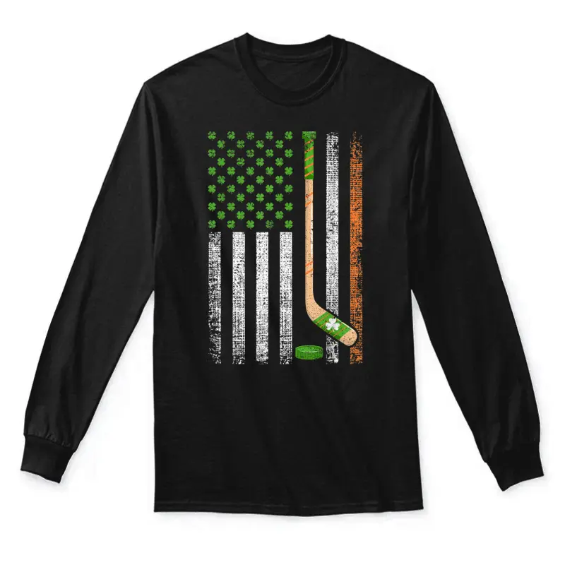 Irish Usa Flag Leprechaun Lucky Hockey St. Patrick's Day Unisex Long Sleeve T-Shirt