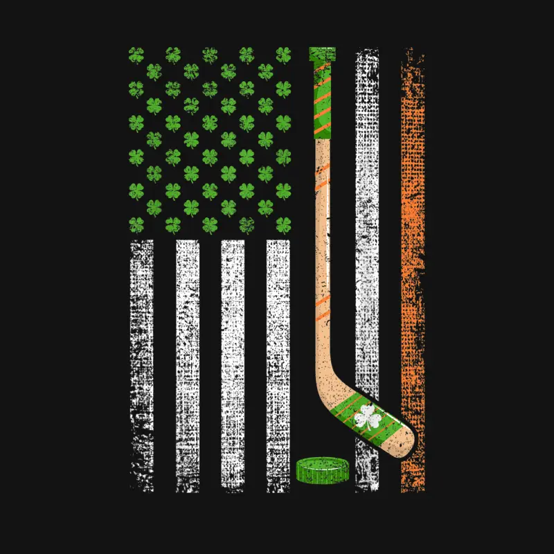 Irish Usa Flag Leprechaun Lucky Hockey St. Patrick's Day Unisex Long Sleeve T-Shirt