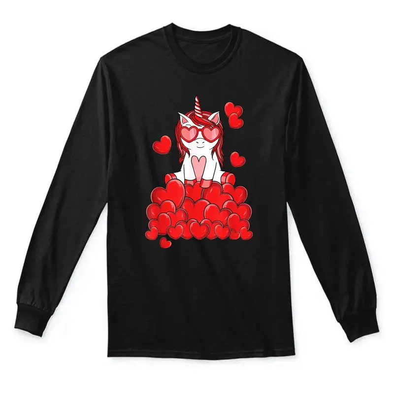 Cute Unicorn Lover Valentines Day Heart Unisex Long Sleeve T-Shirt