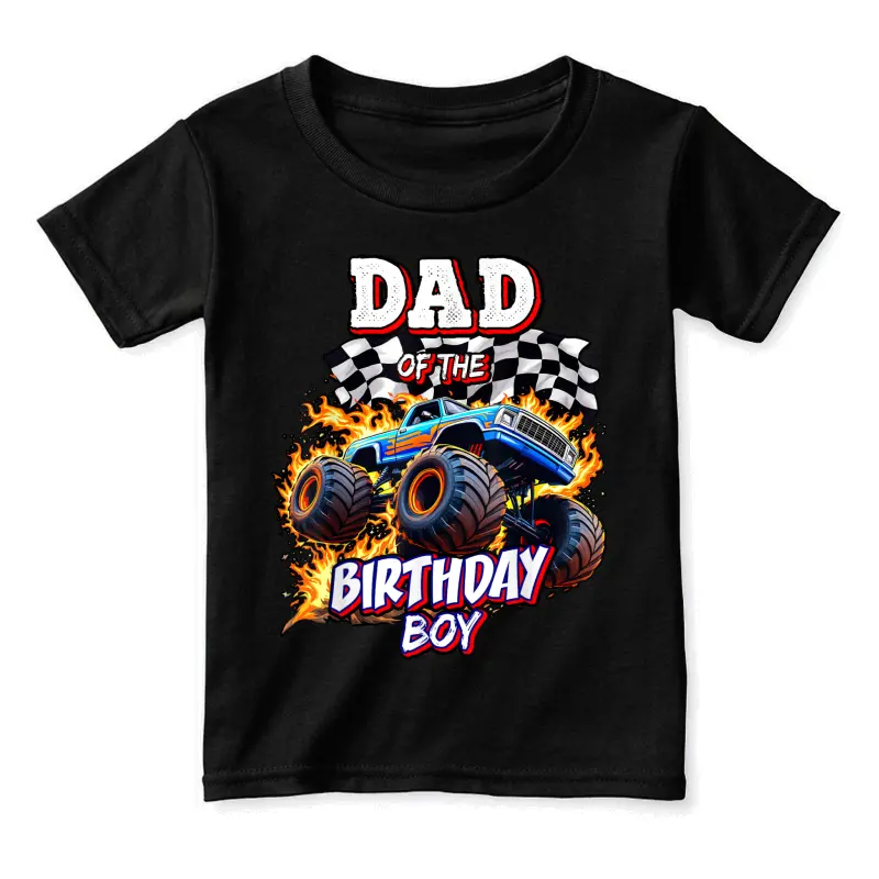 Dad Of The Birthday Boy Monster Truck Birthday Novelty Toddler Staple T-Shirt
