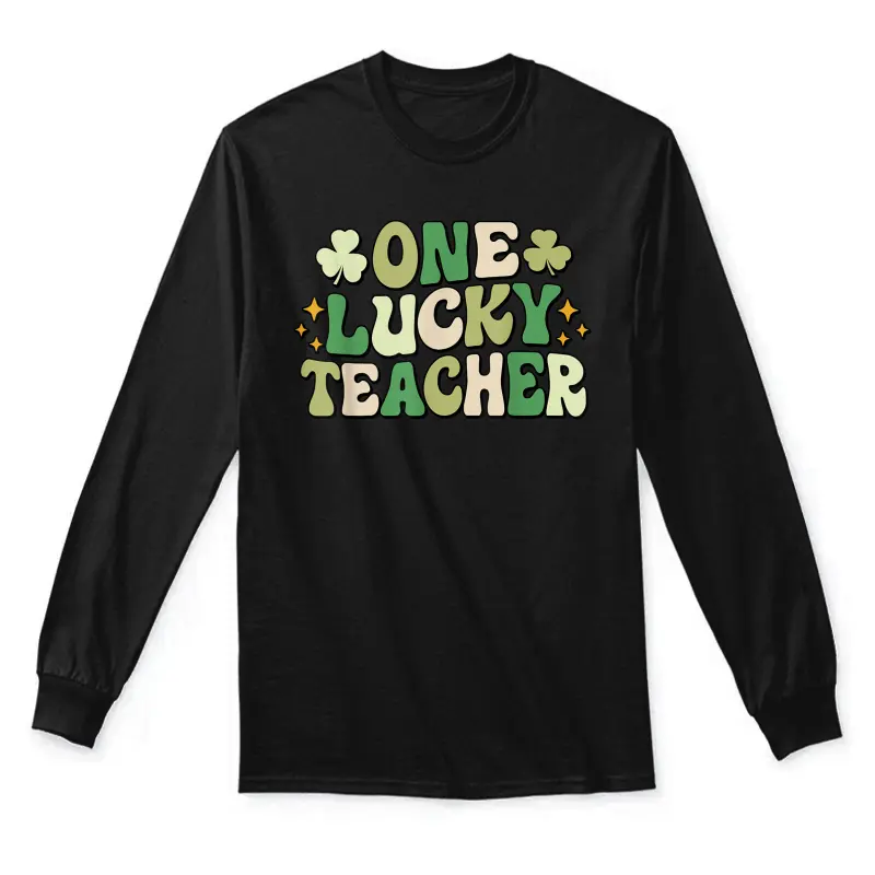 One Lucky Teacher Groovy Retro Teacher St Patrick's Day Unisex Long Sleeve T-Shirt