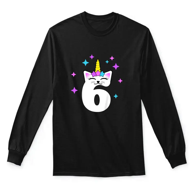 Kids 6 Year Old Cat Unicorn Caticorn 6Th Birthday Party Girls Unisex Long Sleeve T-Shirt