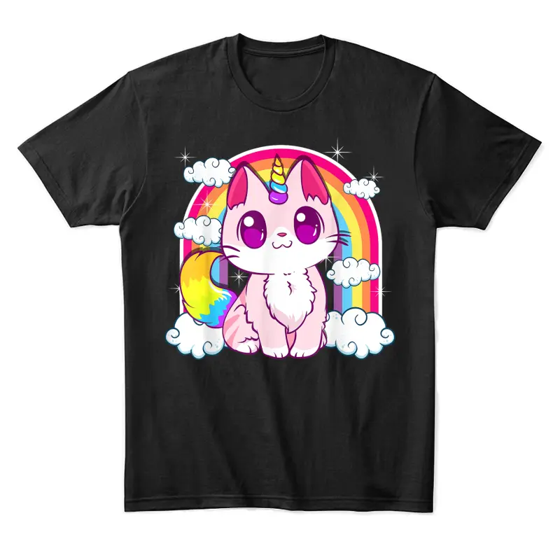 Cute Unicorn Cat Adorable Smiling Rainbow Kitty Unisex Staple T-Shirt
