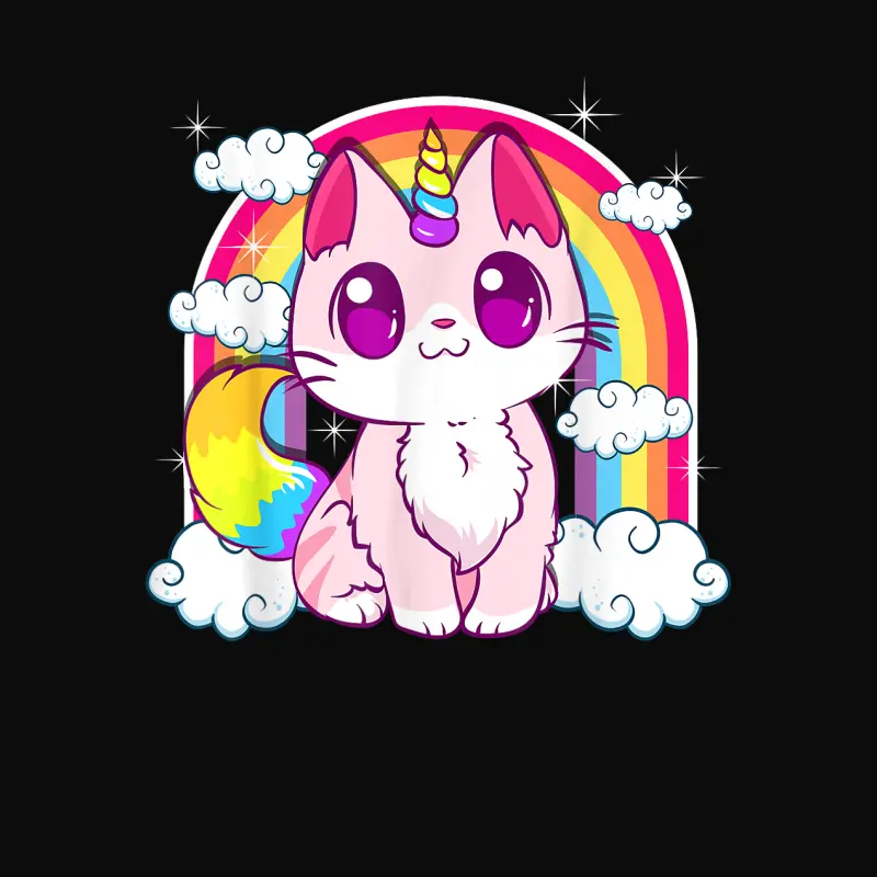 Cute Unicorn Cat Adorable Smiling Rainbow Kitty Unisex Staple T-Shirt
