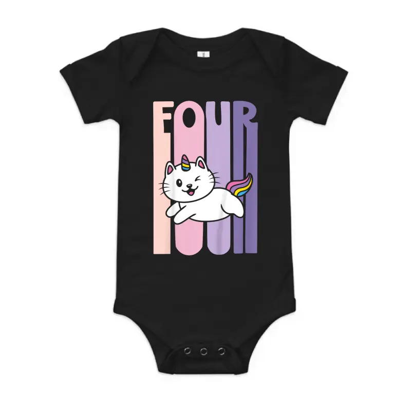 Kids 4 Year Old Cute Caticorn Cat Unicorn Birthday Girl B-Day Baby Onesie