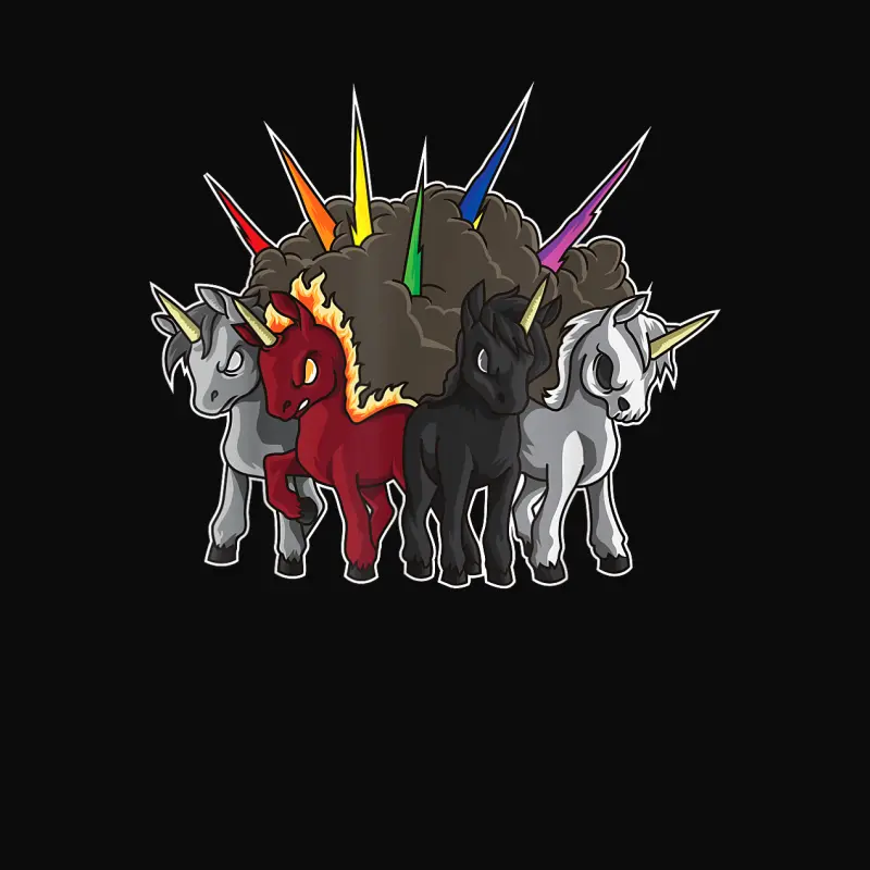 The Four Unicorns Of The Apocalypse - Horsemen Parody Unisex Staple T-Shirt