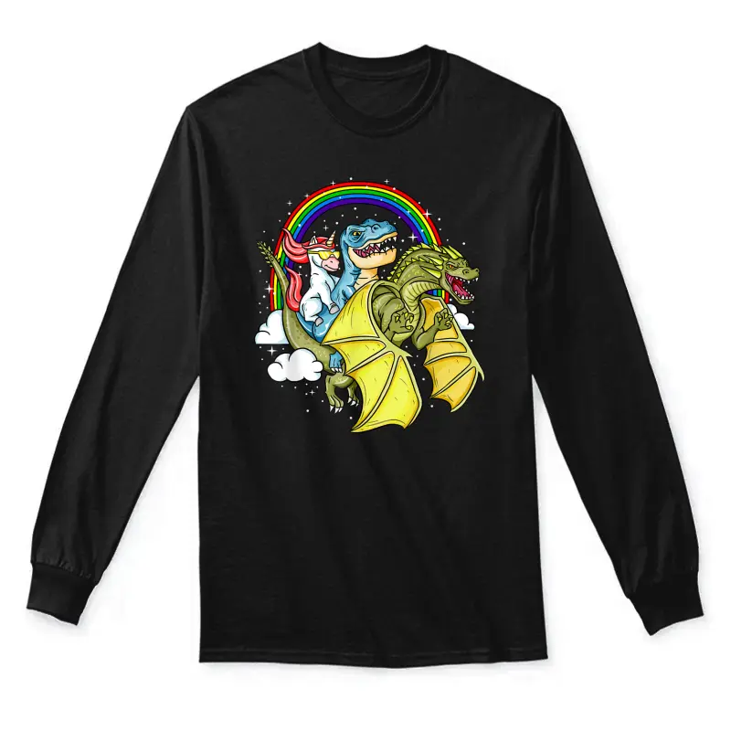 Unicorn T-Rex Dinosaur Dragon Fantasy Gift Unisex Long Sleeve T-Shirt