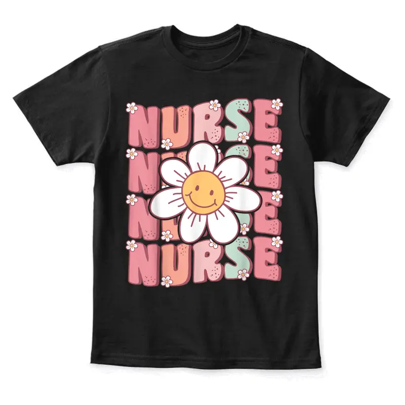 Groovy Nurse Cute Daisy Flower Retro School Nurse Icu Cna Rn Youth Staple T-Shirt