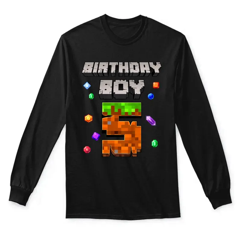 Kids 5Th Birthday Boy 5 Video Gamer Pixel Number Five Bday Party Unisex Long Sleeve T-Shirt