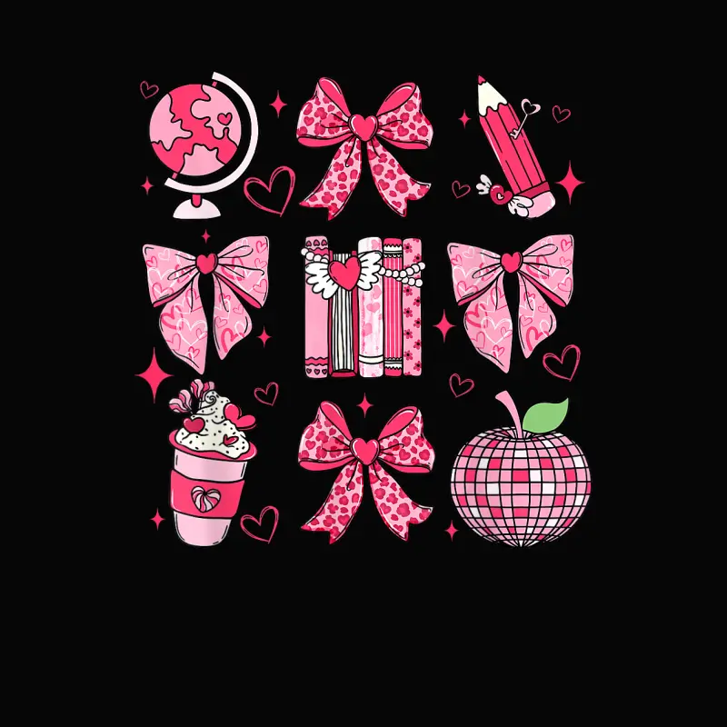 Coquette Pink Bow Ribbons Apple Book Teacher Valentine's Day Toddler Staple T-Shirt