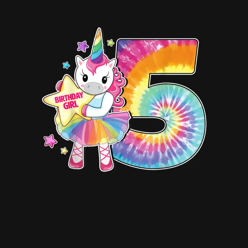 5Th Birthday Unicorn Shirt Gift For Girls Age 5 Tie Dye Tee Unisex Long Sleeve T-Shirt