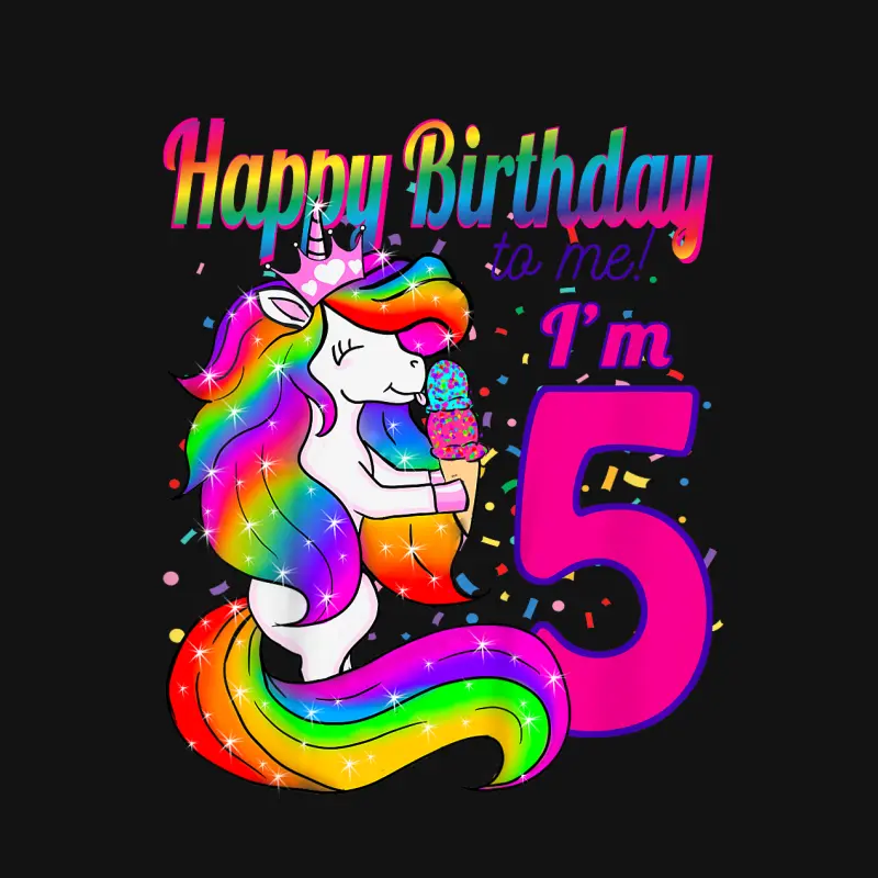 Kids Happy Birthday To Me I'm 5 Years Old Unicorn Party Theme Unisex Long Sleeve T-Shirt