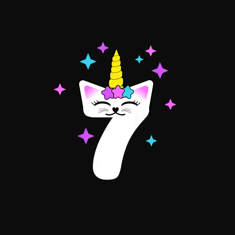 Kids 7 Year Old Cat Unicorn Caticorn 7Th Birthday Party Girls Unisex Staple T-Shirt