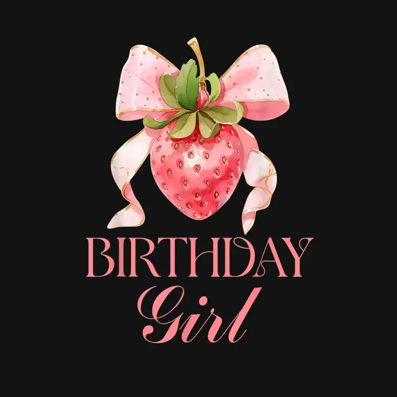 Happy Birthday Girl Strawberry Pink Bow Coquette Girls Women Unisex Long Sleeve T-Shirt