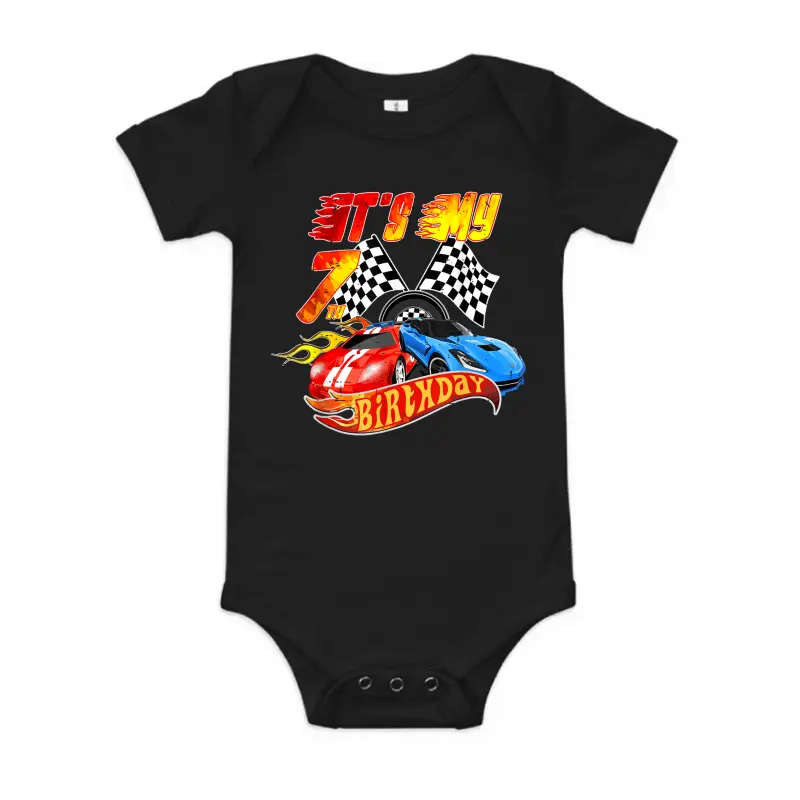 It's My 7Th Birthday Kid 7 Year Old Race Car Birthday Racing Baby Onesie