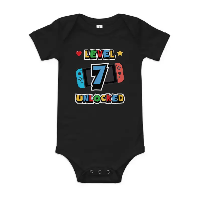 Level 7 Unlocked 7Th Birthday Kids Video Game 7 Years Old Baby Onesie