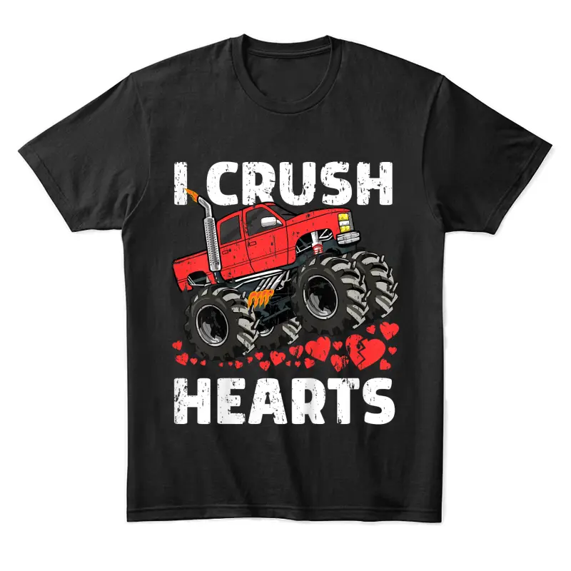 Valentines Day Monster Truck Boys Toddler I Crush Hearts Unisex Staple T-Shirt