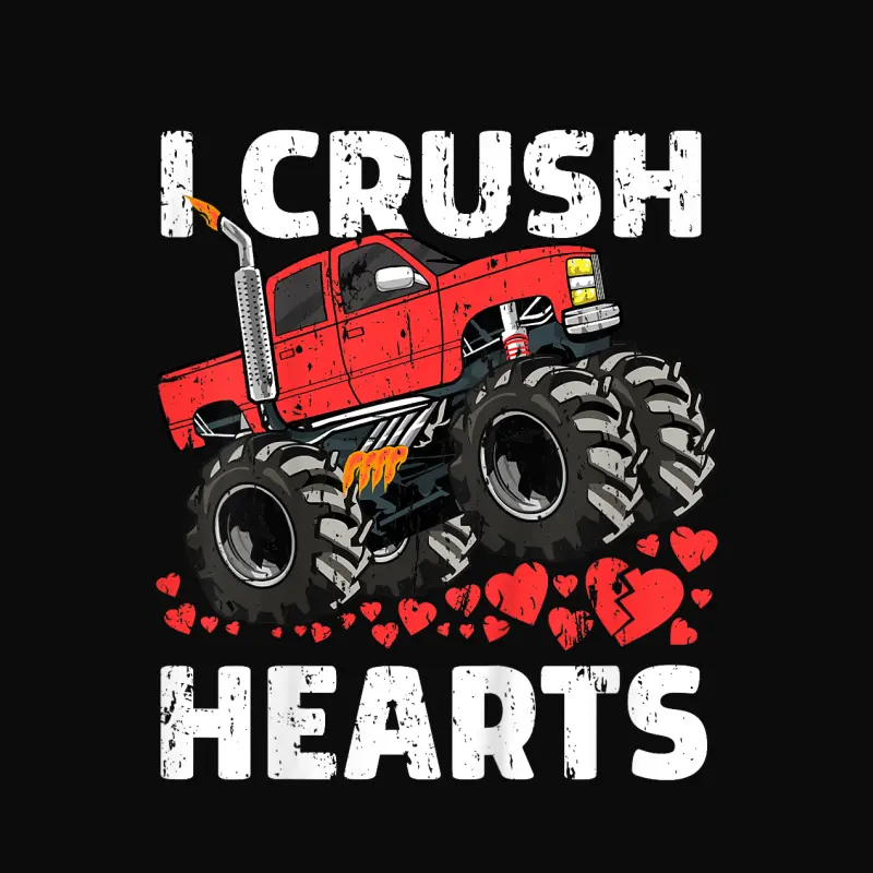 Valentines Day Monster Truck Boys Toddler I Crush Hearts Unisex Staple T-Shirt