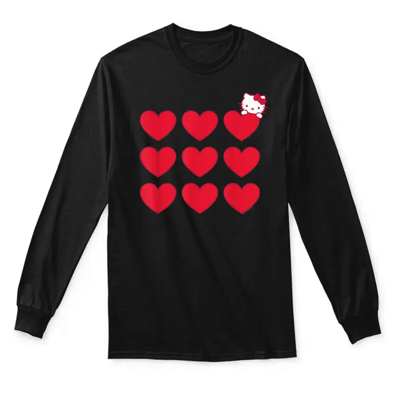 Hello Kitty Stacked Hearts Tee Shirt Unisex Long Sleeve T-Shirt