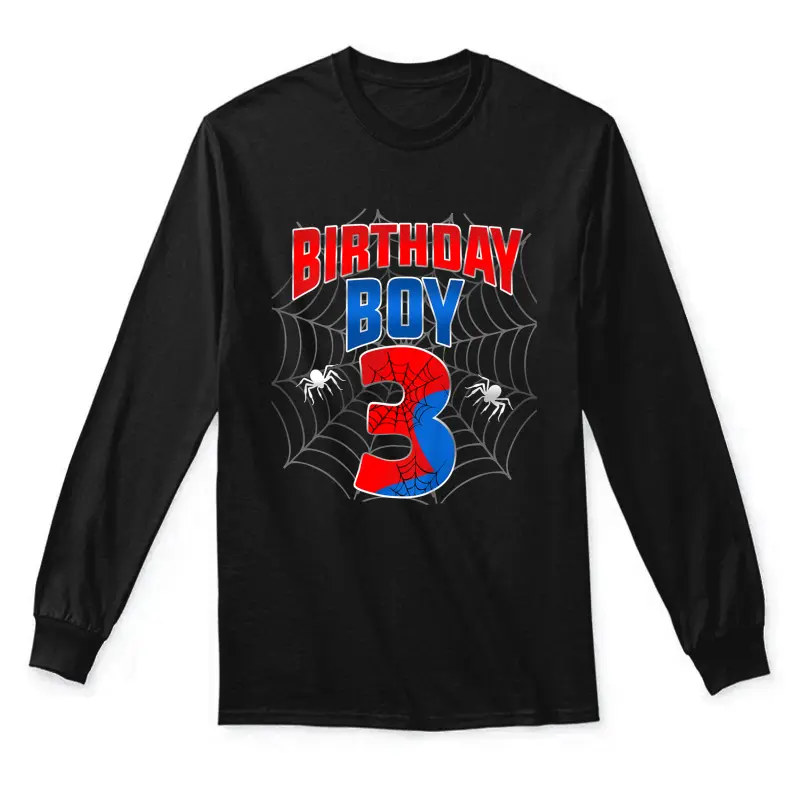 Kids Spider Web Three 3 Years Old It's My 3Rd Birthday Boy Unisex Long Sleeve T-Shirt