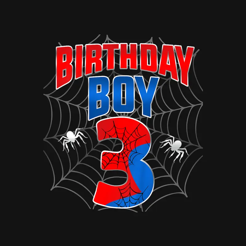 Kids Spider Web Three 3 Years Old It's My 3Rd Birthday Boy Unisex Long Sleeve T-Shirt