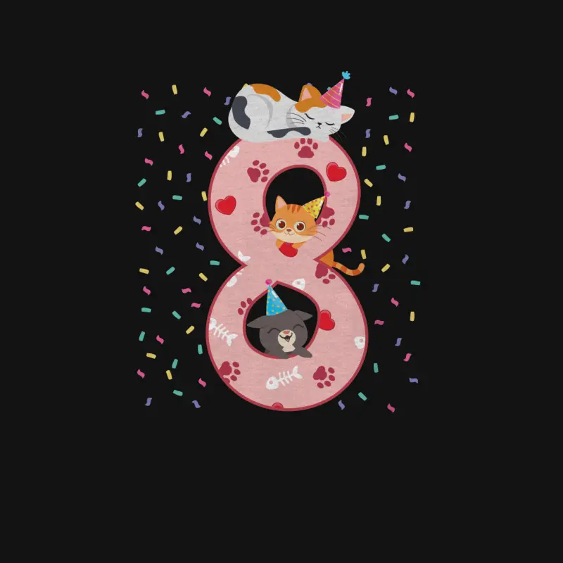 8Th Birthday Girl Cute Cat Outfit 8 Years Old Bday Party Unisex Long Sleeve T-Shirt