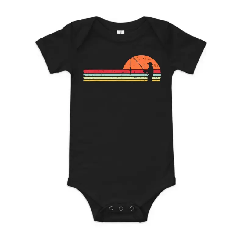 Man Fishing Sunset Retro Angling Fisherman Angler Men Gift Baby Onesie