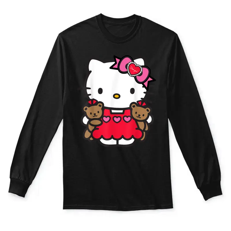 Hello Kitty Valentine Teddy Bear Tee Shirt Unisex Long Sleeve T-Shirt