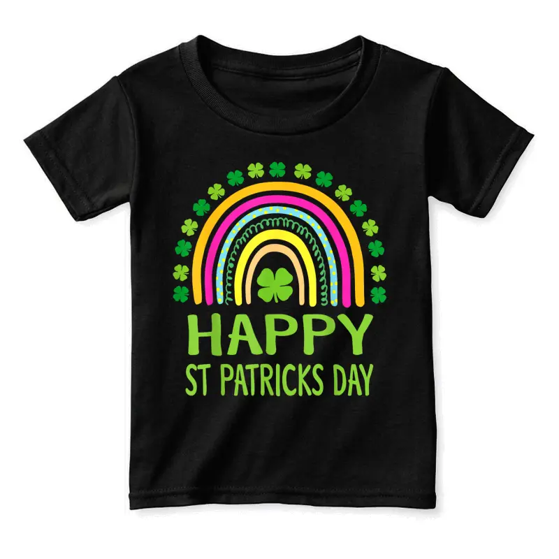 Happy St Saint Patrick's Day Rainbow Girls Kids Toddler Staple T-Shirt