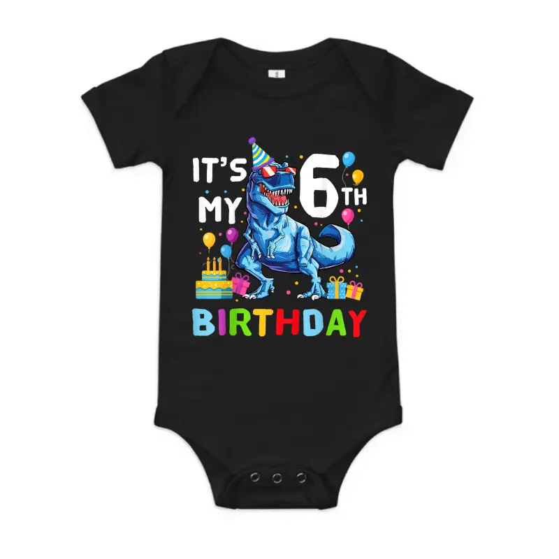 Kids 6 Year Old Gifts It's My 6Th Birthday Boy Dinosaur T Rex Baby Onesie