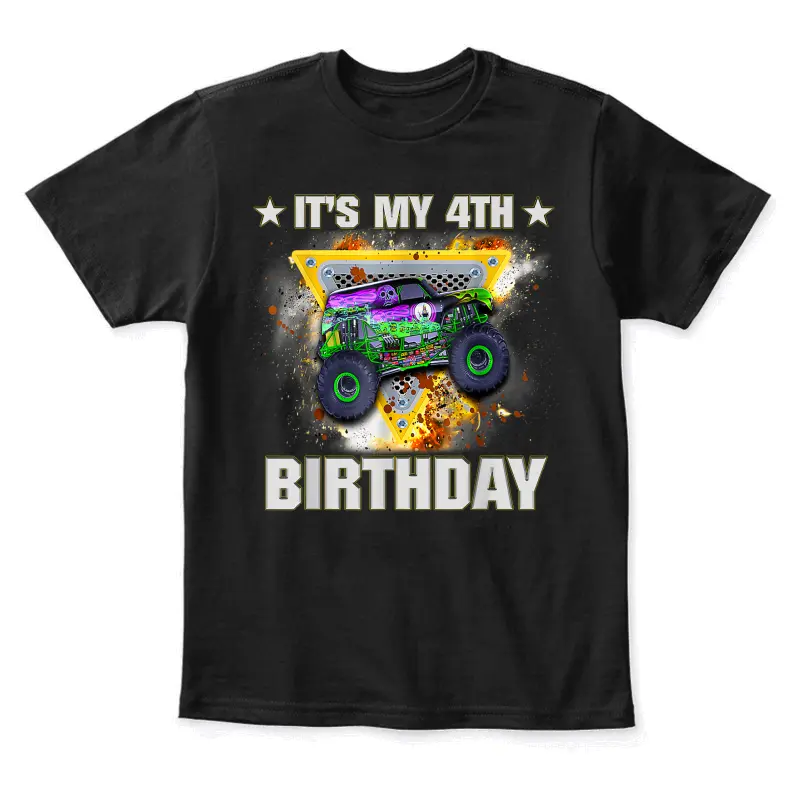 4 Year Old Shirt 4Th Birthday Boy Monster Truck Kids Boys Youth Staple T-Shirt