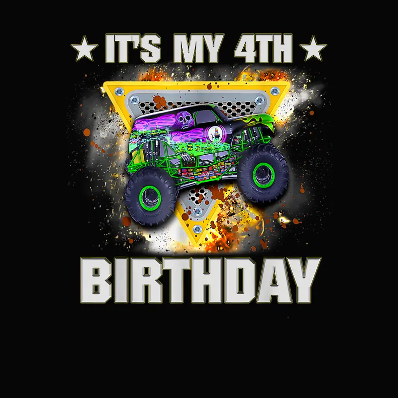 4 Year Old Shirt 4Th Birthday Boy Monster Truck Kids Boys Toddler Staple T-Shirt