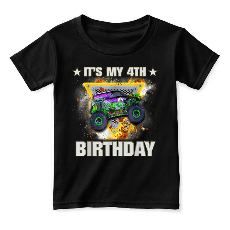 4 Year Old Shirt 4Th Birthday Boy Monster Truck Kids Boys Toddler Staple T-Shirt