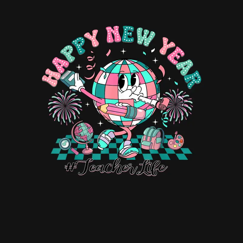 Retro Happy New Year 2025 Trendy Teacher Life Unisex Long Sleeve T-Shirt