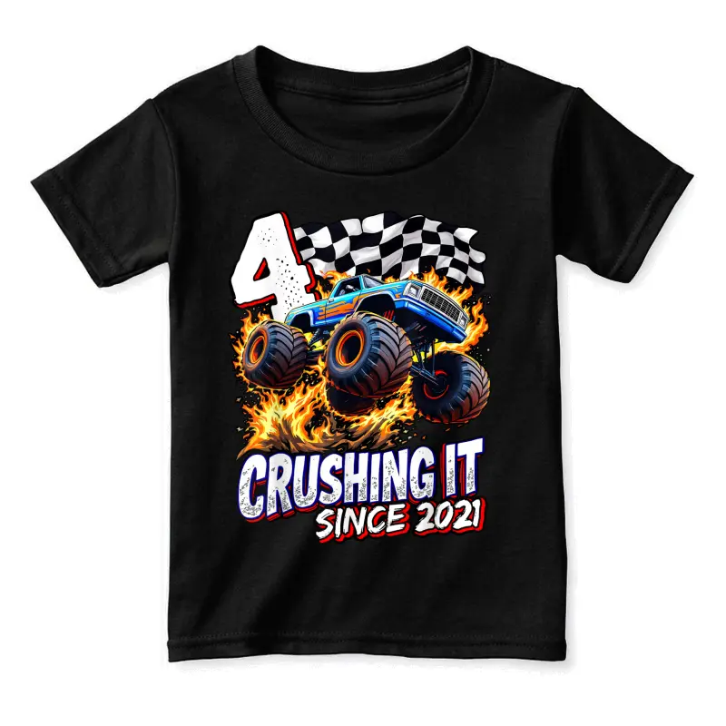 Birthday Monster Truck 4 Year Old Boys 4Th Party Born 2021 Toddler Staple T-Shirt