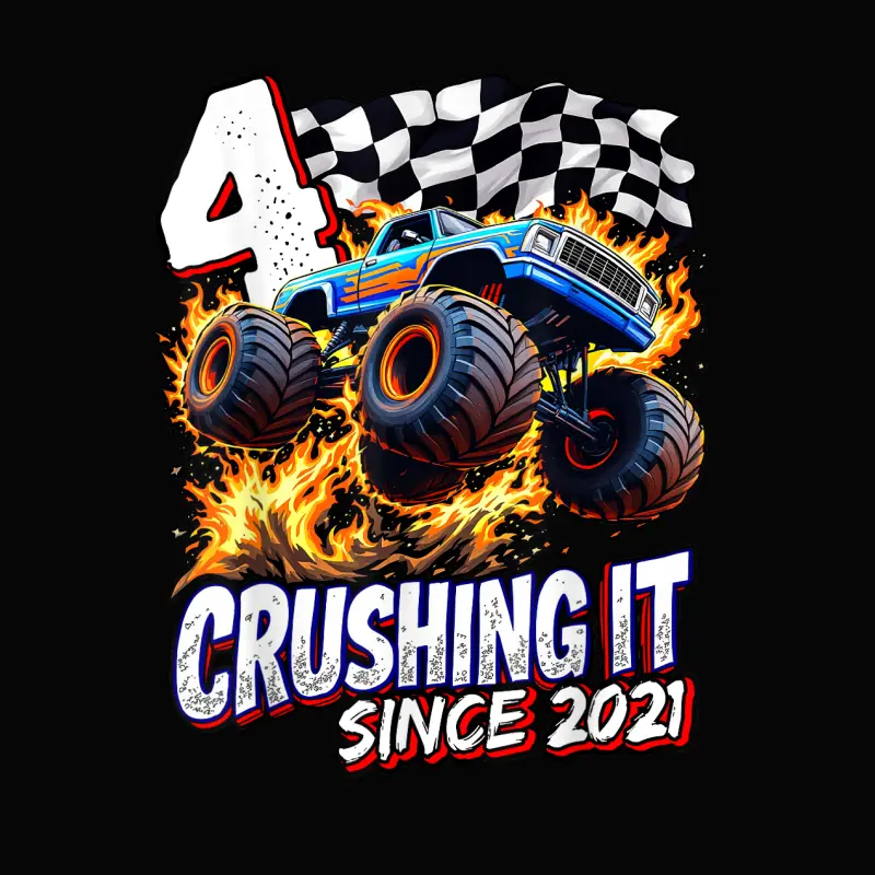 Birthday Monster Truck 4 Year Old Boys 4Th Party Born 2021 Toddler Staple T-Shirt