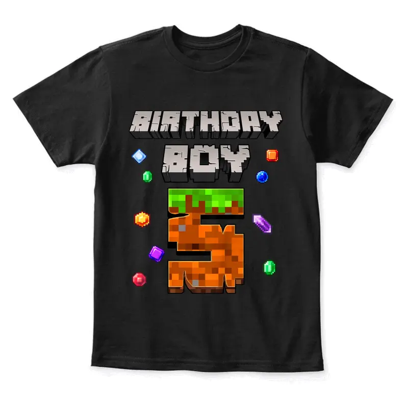 Kids 5Th Birthday Boy 5 Video Gamer Pixel Number Five Bday Party Youth Staple T-Shirt