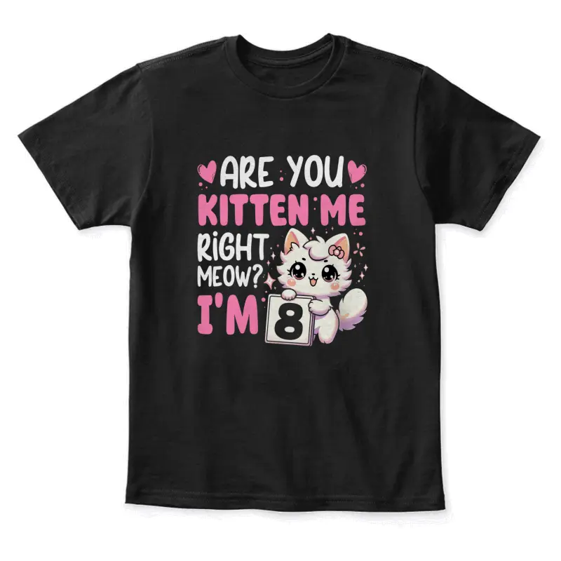 8Th Birthday For Girls 8Yr 8 Year Old Kitten Cat Bday Youth Staple T-Shirt