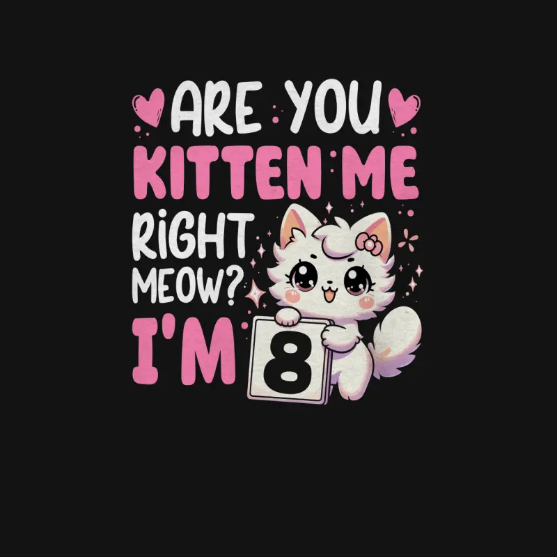 8Th Birthday For Girls 8Yr 8 Year Old Kitten Cat Bday Youth Staple T-Shirt