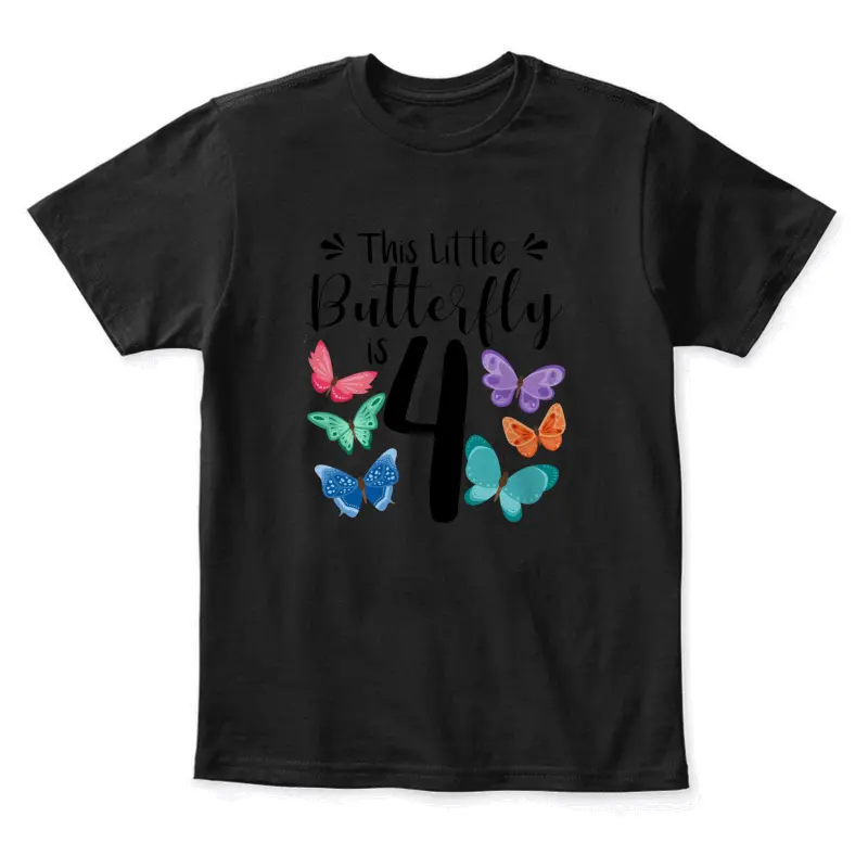 4 Year Old Butterfly Birthday Girls 4Th Girl Party Gift Youth Staple T-Shirt