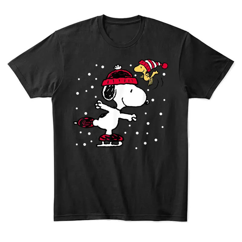 Peanuts Snoopy And Woodstock Skate Holiday Short Sleeve Unisex Staple T-Shirt