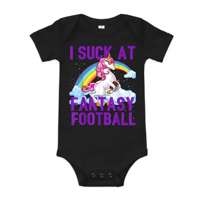 I Suck At Fantasy Football Unicorn Rainbow Loser Men Gift Baby Onesie