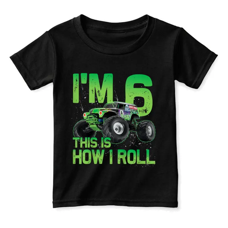 Kids I'm 6 This Is How I Roll Monster Truck 6Th Birthday Boy Toddler Staple T-Shirt