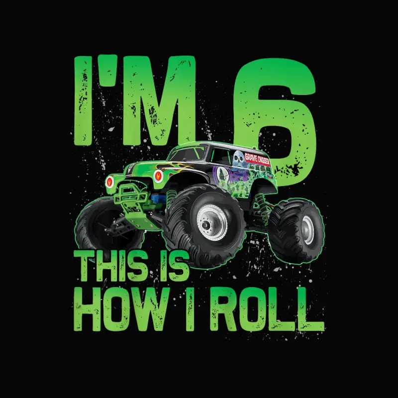 Kids I'm 6 This Is How I Roll Monster Truck 6Th Birthday Boy Toddler Staple T-Shirt