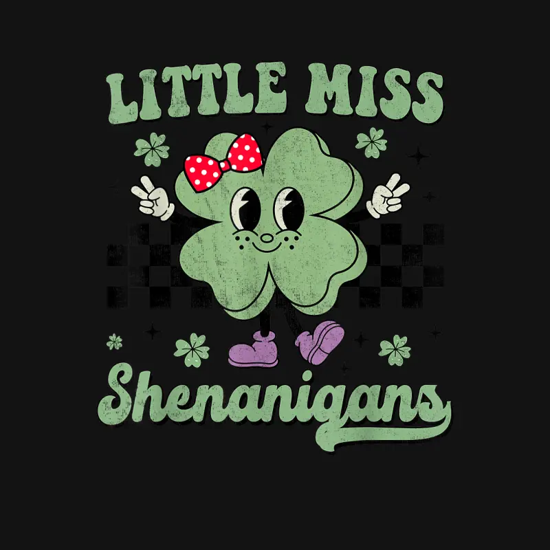 Retro Groovy Little Miss Shenanigans St Patricks Day Girls Youth Staple T-Shirt
