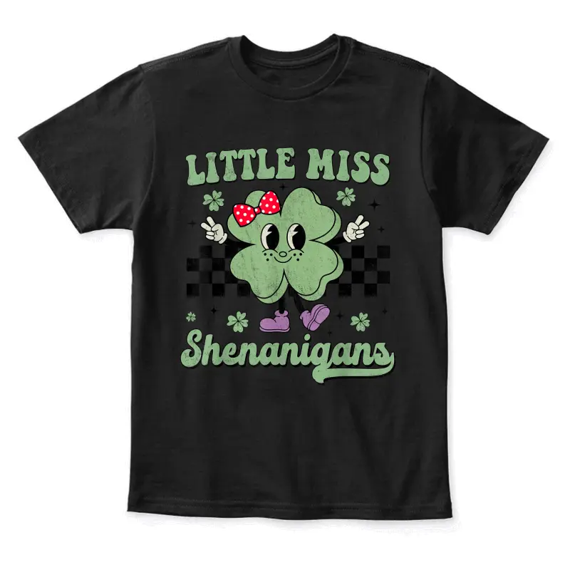 Retro Groovy Little Miss Shenanigans St Patricks Day Girls Youth Staple T-Shirt