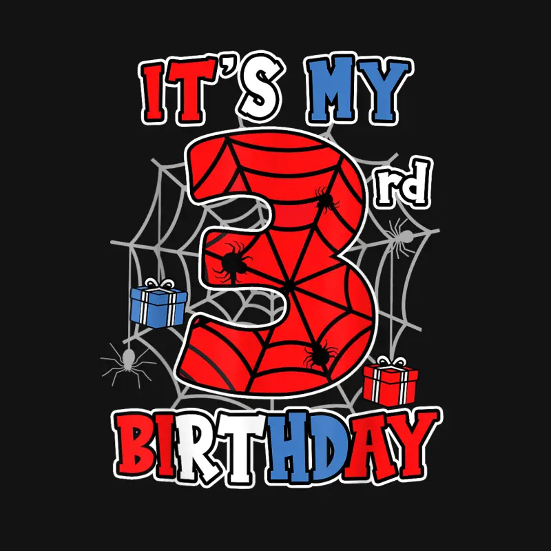 It's My 3Rd Birthday Spider Theme Party 3 Year Old Boys Kids Unisex Long Sleeve T-Shirt