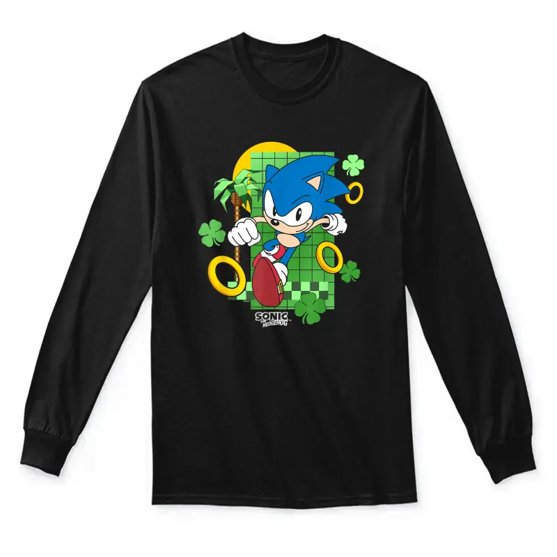 Sonic The Hedgehog St. Patrick's Day Running Through Clovers Unisex Long Sleeve T-Shirt