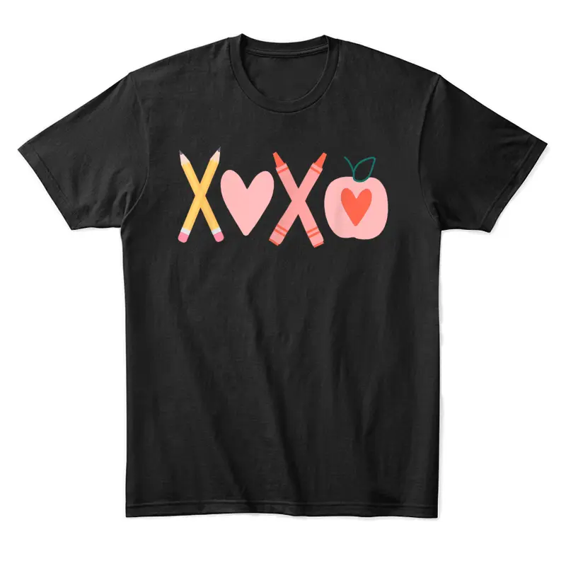 Women Xoxo Teacher Valentine's Day Pencil And Apple Unisex Staple T-Shirt