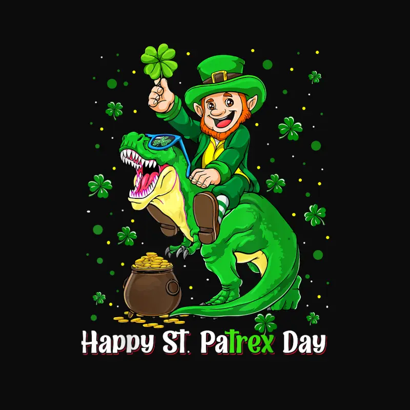 St Patricks Day Shirt Leprechaun Riding Dino T Rex Boys Unisex Staple T-Shirt